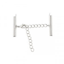 Slide end tubes with extention chain and clasp 40mm - Antique silver